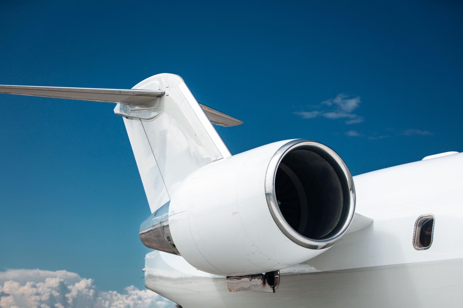 Private jet airplane engine close up